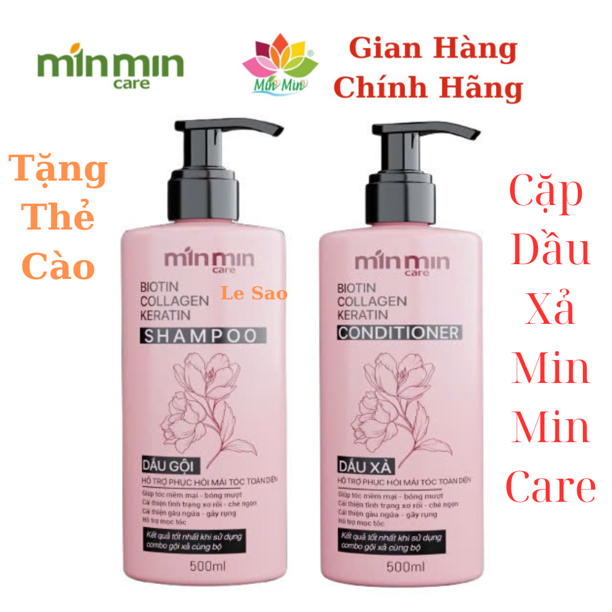 Cặp gội xả Biotin Collagen Keratin Min Min Care: chăm sóc tóc khô xơ, chẻ ngọn tại nhà 
