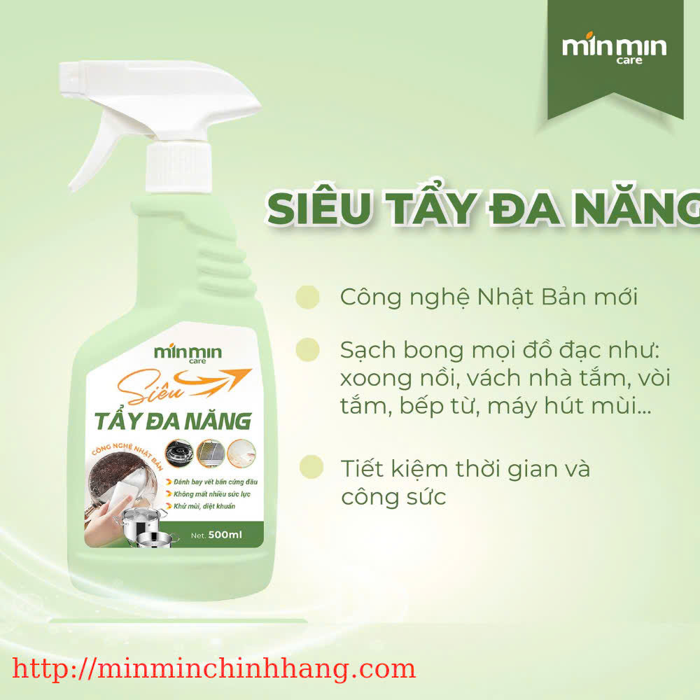 Siêu tẩy đa năng Min Min Care: làm sạch vết dầu mỡ và cặn bẩn lâu ngày trong bếp, nhà tắm 