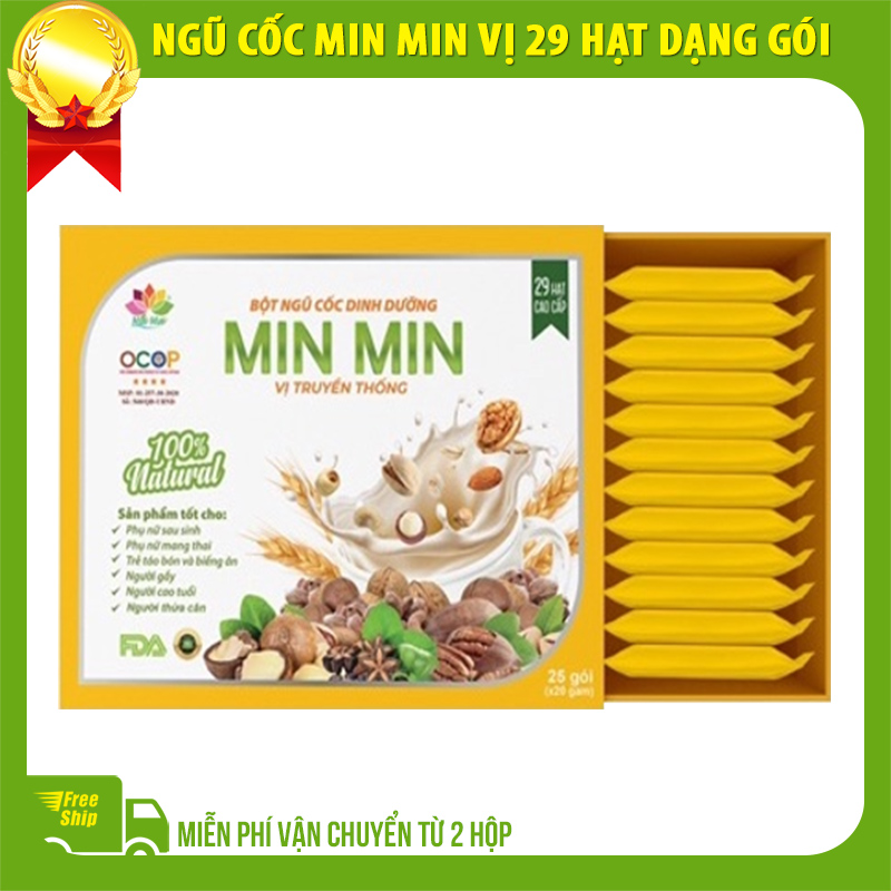 (Combo 3 hộp) Ngũ cốc Min Min vị 29 hạt dạng gói + tặng quà